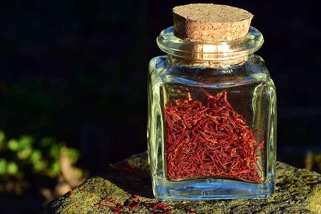 Saffron threads in a glass jar ( Viora Saffron packaging)